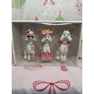Pink Poodle Dog Holiday Ornaments set of 3